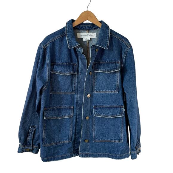 Treasure & Bond Nordstrom New Women's Relaxed Denim Jean Jacket Size Medium Blue - Picture 3 of 10